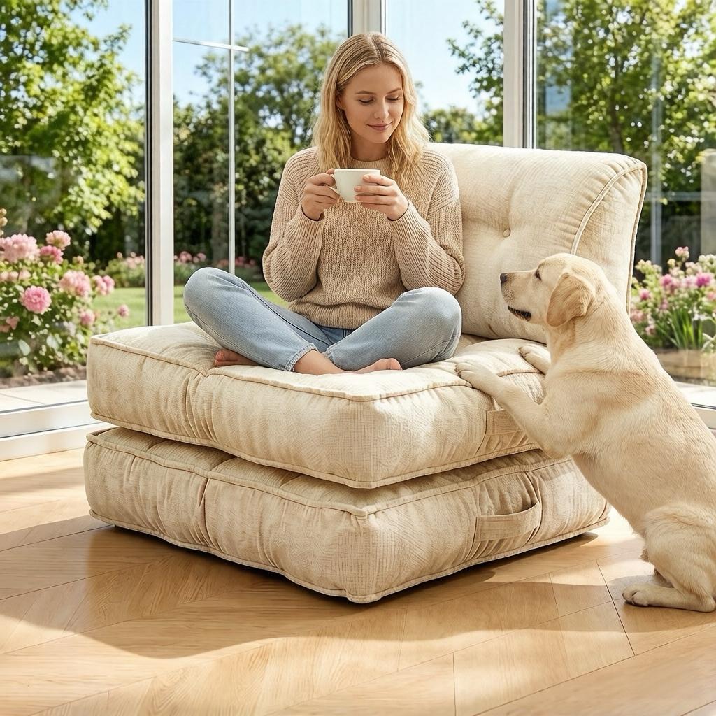 Chenille Small Space Convertible Sofa Bed, 2-in-1 Folding Floor Sleeper, No Assembly Space Saving Couch for Living Room Bedroom Apartment Dorm Guest Room Boneless Chaise Plush Modern furniture sectional Modular