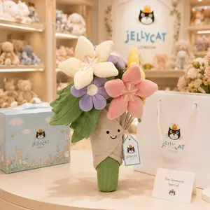 Authentic Jellycat Amuseables Flower Bouquet Plush with Gift Bag - Soft Floral Stuffed Toy, Cute Gift for Her, Birthday, Room Decor