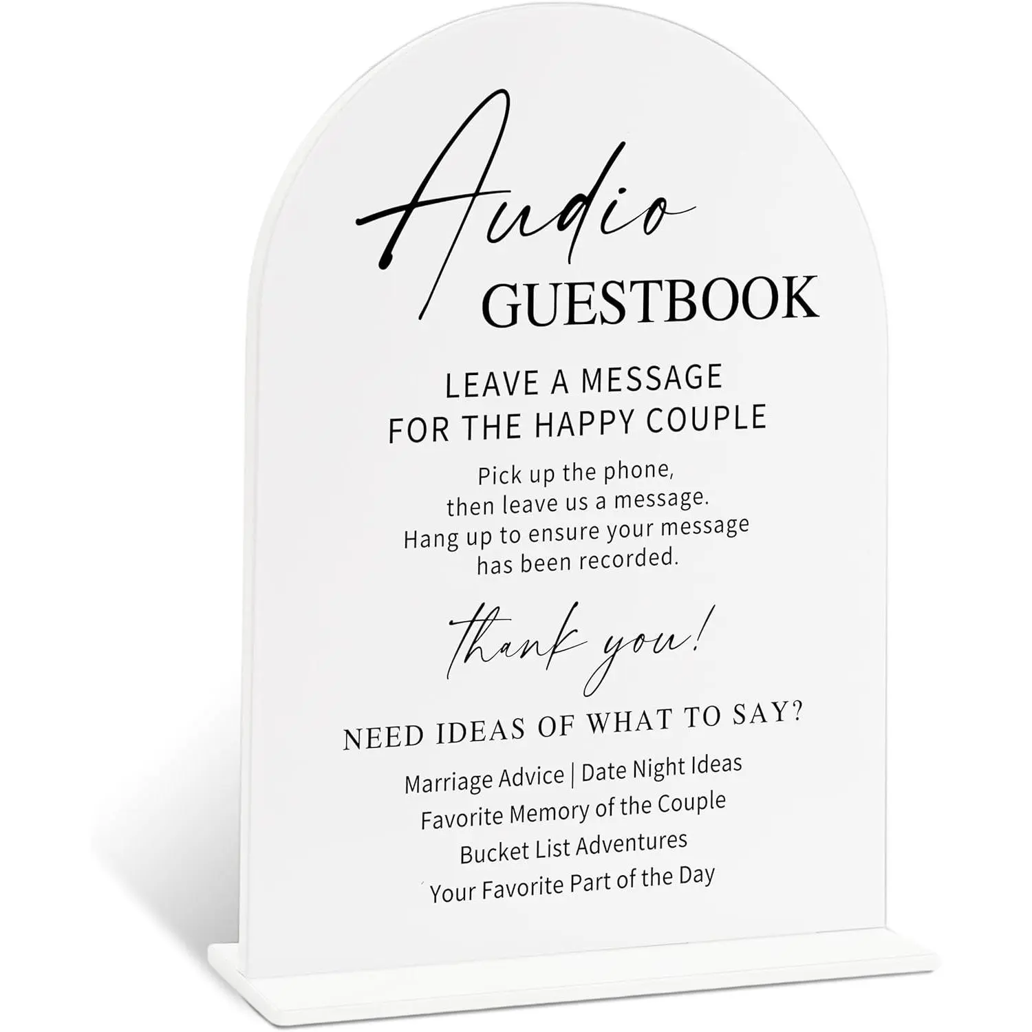 Audio Guest Book Wedding Phone Sign, White Acrylic Audio Guest Book Wedding Sign, Bridal Shower Decor, Elegant Arch Acrylic Table Top Signs for Reception Marriage Engagement Party Decorations