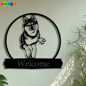1pc Husky Welcome Metal Wall Art, Smiling Husky Statue Mural, Intricate Craftsmanship, Artistic Metalwork, Perfect for Housewarming, Christmas Decor, Perfect for Porch Wall Living Room Entryway Decor, Ideal Gift for Dog Lovers.