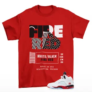 Retro Label Jordan 5 Fire Red Matching Sneaker Tee Shirt Red