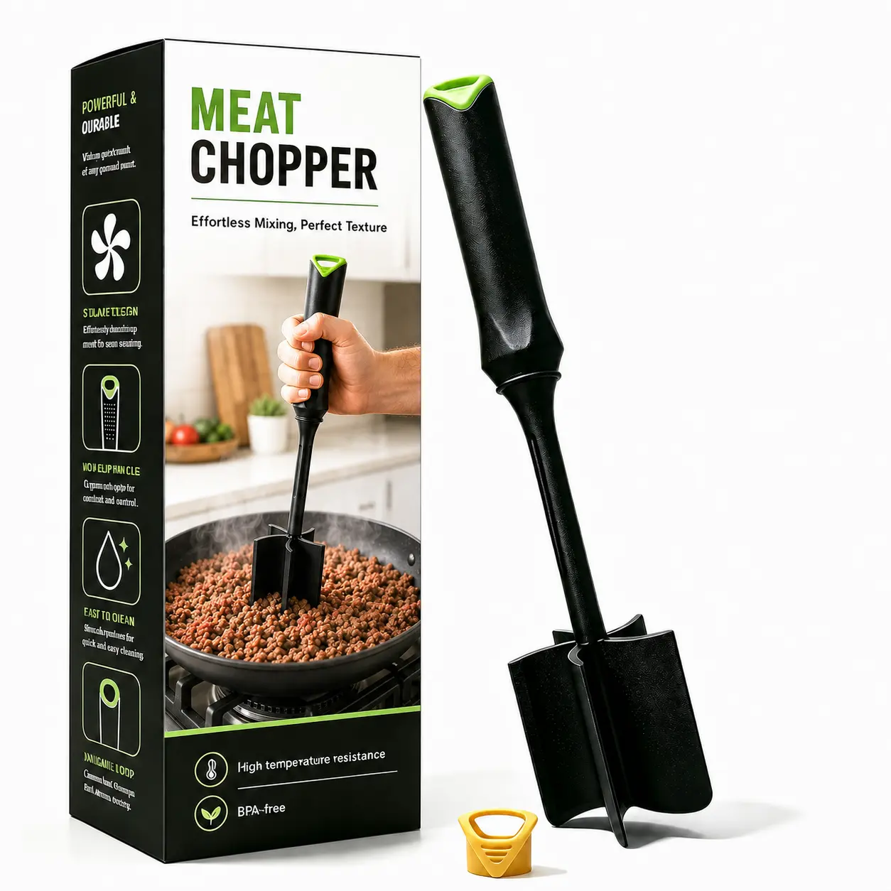 Nylon Kitchen Utensils Meat Chopper - 6 Curved Blades, Heat-Resistant, Cookware-Safe Tool for Mincing Hamburger Meat, Ground Beef