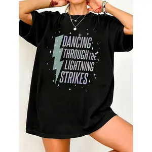 Women's Dancing Through The Lightning Strikes Graphic T-Shirt Lightning Bolt Thunderstorm Design Lightweight Breathable Casual Round Neck Top Spring Summer Fashion Allseason Apparel Durable Fabric