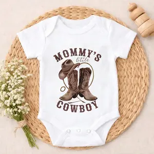Cotton Baby Bodysuit Mommy's Little Cowboy Hat And Boots Print 100% Pure Cotton Non-Irritating Snap Closure Breathable Stretchy Perfect For Gifting & Everyday