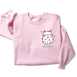 Cute Meowentine Cat Sweatshirt, Pink Kawaii Valentine, Crewneck Gift For Cat Lovers Women, Cozy Heart Kitty Pullover, Unisex Shirt For Women, For Men