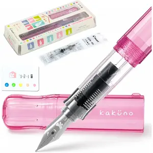 Fountain Pen Set CON-40 Converter & Kakuno Fine Nib with Black Ink  & Sticky Notes - Refillable Ink System, For Beginners, Calligraphy ( FKA-1SR-KGP-F)