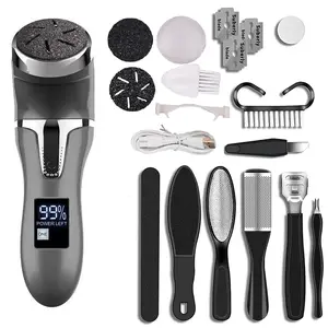 Electric Callus Remover for Feet – IPX7 Waterproof with Dust Suction, 1500mAh Rechargeable Battery, Dual-Speed Motor, LCD Display, 3 Grinding Heads, USB Fast Charging, 16-Piece Pedicure Set for Cleaner, Softer Feet
