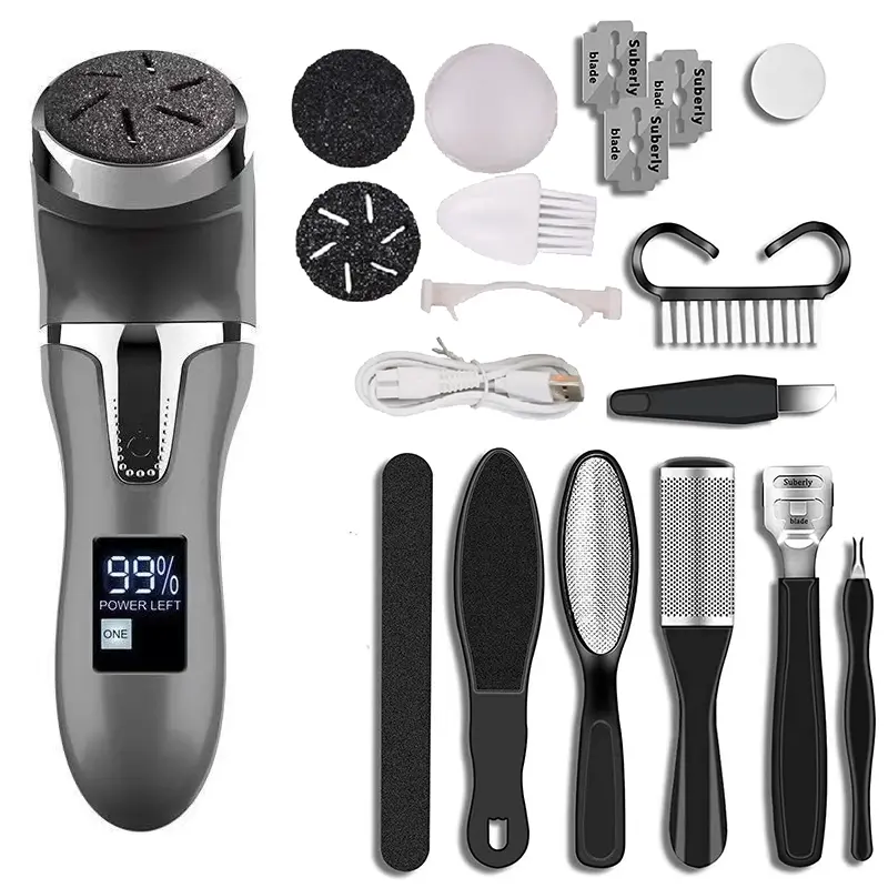 Electric Callus Remover for Feet – IPX7 Waterproof with Dust Suction, 1500mAh Rechargeable Battery, Dual-Speed Motor, LCD Display, 3 Grinding Heads, USB Fast Charging, 16-Piece Pedicure Set for Cleaner, Softer Feet