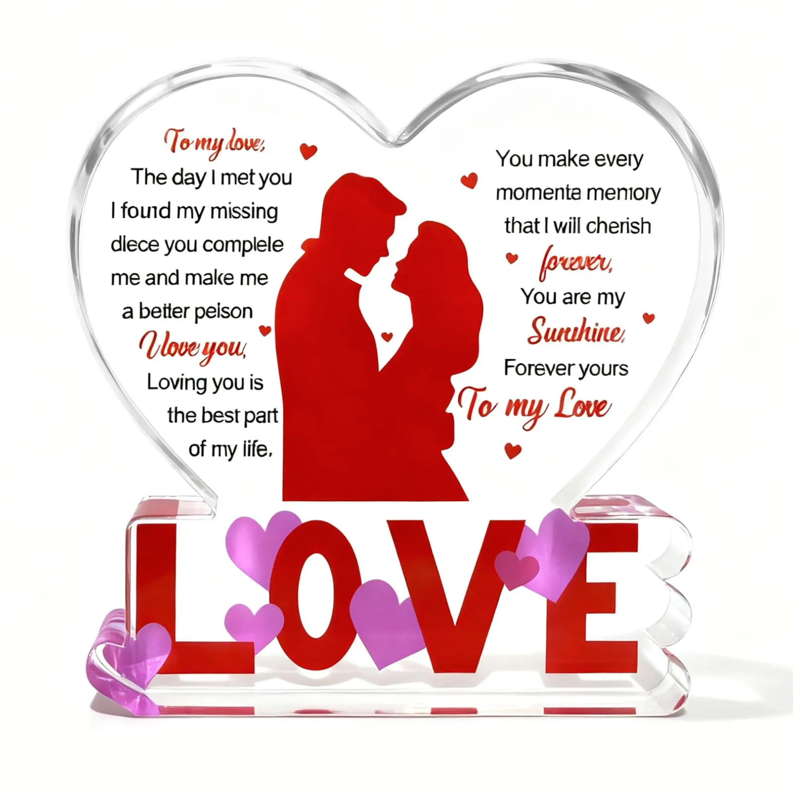 Heart-Shaped Acrylic Plaque Engraved Sign, 4x4x0.4 Inch, Perfect Gift for Couples, Boyfriend/girlfriend, Husband/wife, Anniversary, Valentine's Day