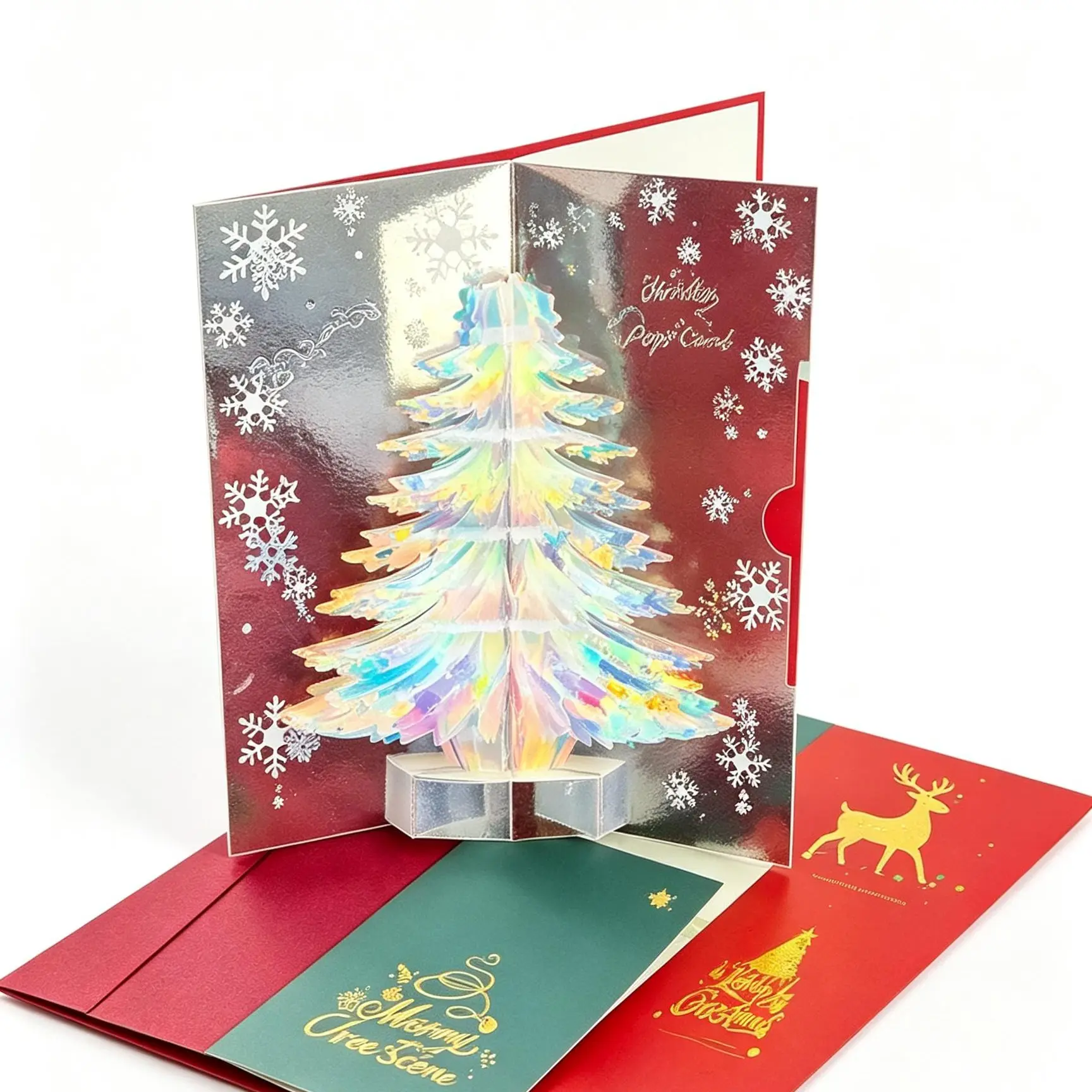 3D Christmas Tree Cards, Red & Green Christmas Greeting Cards, Personalized Message Cards for Friends & Family