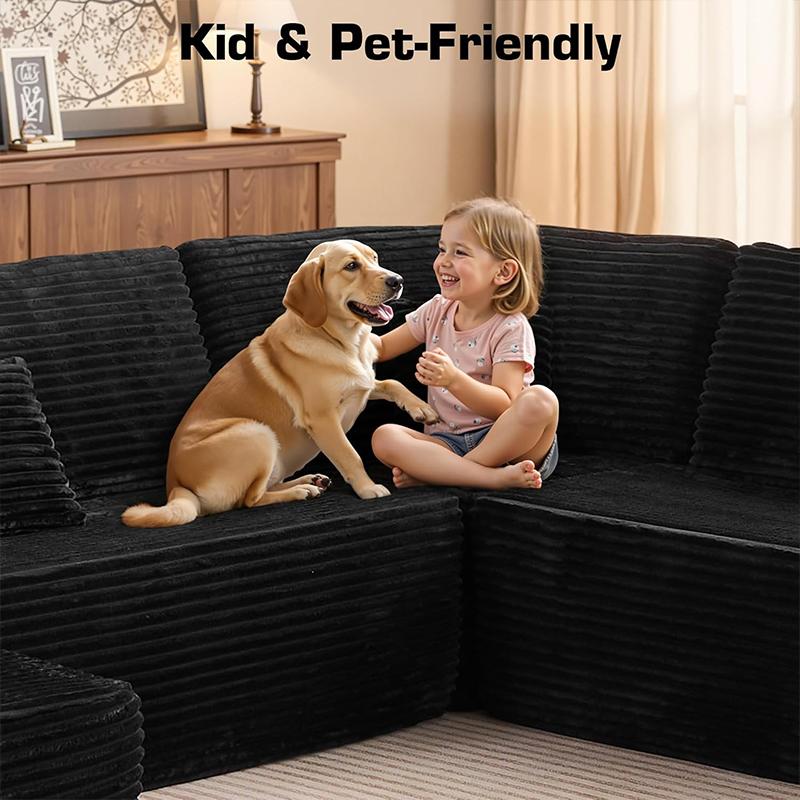 [3 Packages Shipped] U-shaped Modular Sectional Sofa, Compressed Corduroy Fabric, Modern Style Living Room Sofa Bed, Space-Saving Recliner Design - Convertible Corduroy Sectional Sofa，midnight madness sectional