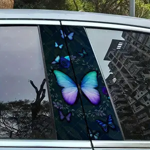 2pc Beautiful Butterfly Vinyl Stickers, Car B Pillar Protection Decals, Easy Peel Off, Sunproof Waterproof Scratch Resistant, All Models