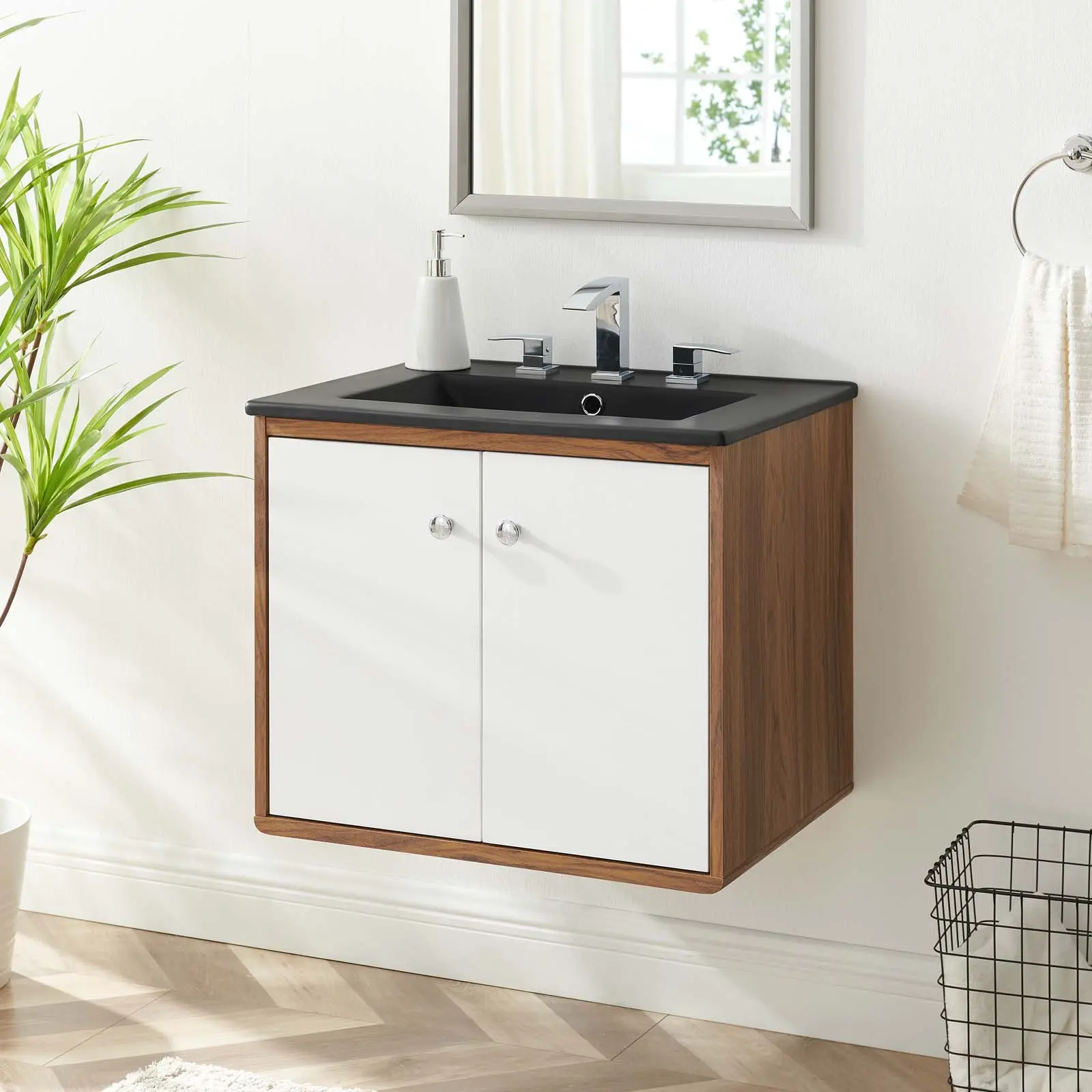 Modway Transmit 24" Wall-Mount Bathroom Vanity in White Black