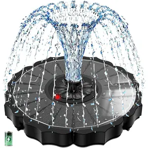 Solar Fountain, Works in Cloudy with 2000mAh  Backup, Glass Solar  Bird Bath Fountain with Auto LED Night Light Show, 3.5W, 8 Nozzles, for Garden, Outdoor (Black)