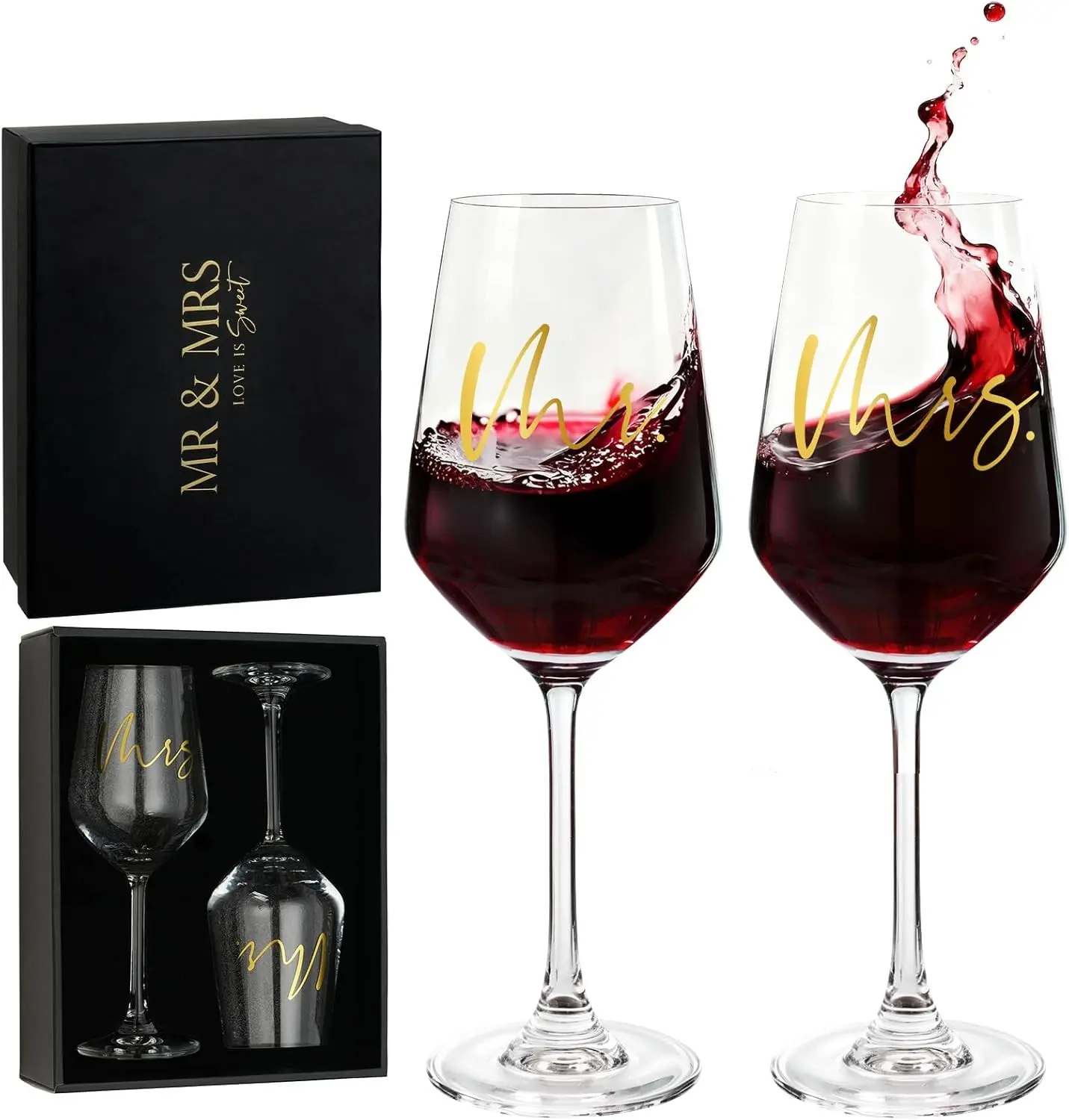 AW BRIDAL Mr and Mrs Wine Glasses Set of 2 for Engagement Bridal Shower, Wedding Gifts for Newlywed Couples 2026, Personalized Anniversary Wine Glass Gift Basket for Bride Groom and Fiance Fiancee Gift