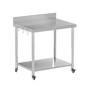 Stainless Steel Workbench Table with Wheels and Backsplash Heavy Duty Commercial Food Prep Utility Table for Kitchen Garage Home and Outdoors