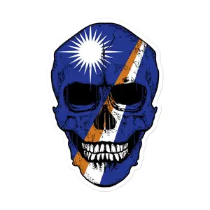 Marshall Islands Skull Flag Sticker Marshallese Pride Patriotic Human Skull Stickers Patriotism Sticker for Laptop Phone Water Bottle - Vinyl Skull Decal