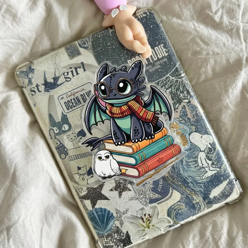 Cute Wizard Dragon Phone Grip | Magic School Bookworm Phone Holder | Fantasy Book Lover Acrylic Griptok | Geeky Reading Dragon Phone Stand Accessory Gifts