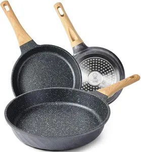Frying Pans Nonstick, Induction Frying Pan Set Granite Skillet Pans for Cooking Omelette Pan Cookware Set with Heat-Resistant Handle, Christmas Gift for Women (8" &9.5" &11") YIIFEEO