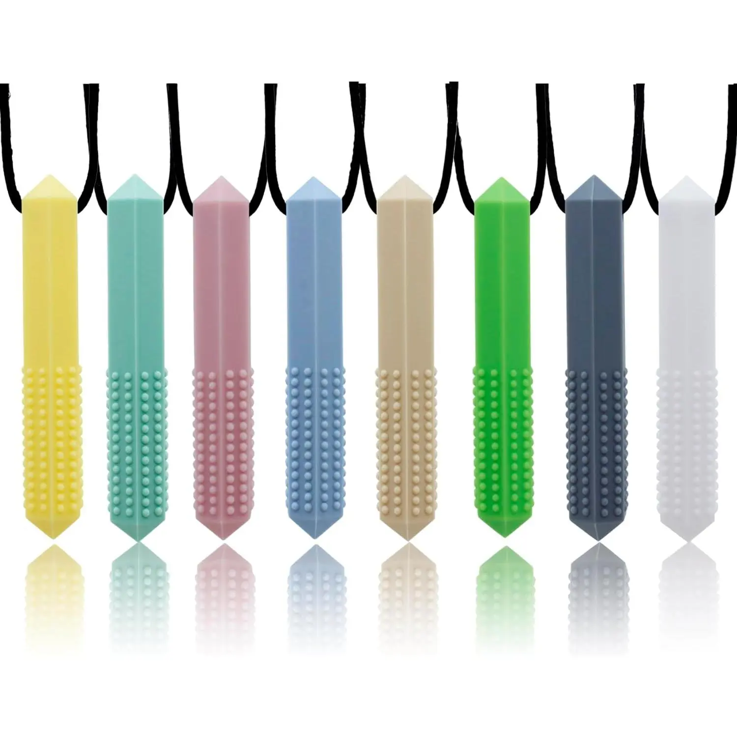 8 Pack Sensory Chew Necklaces, Casual Diamond Shape Silicone Pendants for Kids and Adults, Textured Chewy Jewelry with Breakaway Clasp for Autism, ADHD, Ages 5 and Up, Chewy Necklace, Sensory Chewy