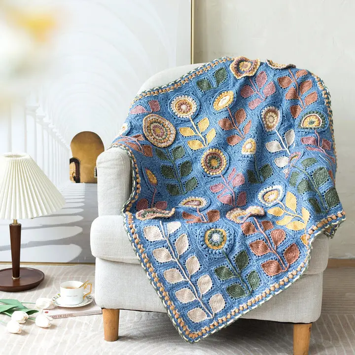 Navia Scandinavian Style Floral Motif Crochet Yarn Kit with Needle, 95cm x 110cm Misty Feather Print, Low-Saturation Palette, Modern Family-Friendly, Video Tutorial Included, US Warehouse (Toys & Hobbies DIY Knitting & Crochet)