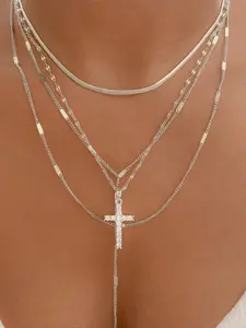 Trendy Cross Pendant Necklace Set, Multilayer Necklace, Fashion Personalized Jewelry Multi-Piece Set for Men and Women, Stylish Accessory Collection, Durable Alloy Chain, Trendy Charm Necklaces