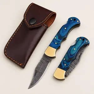 Sapphire Folding Knife – Premium Blue Pakka Wood & Back Lock
