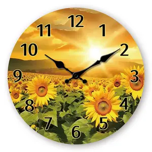 Sunflower Sun Design Art Wooden Wall Clock, 25.4- 40.64cm Silent Wall Clock, Suitable for Living Room, Bedroom, Kitchen, Office, Bathroom, Garden, Room Decoration, Modern Home Decoration, Ideal Birthday, Holiday Gift