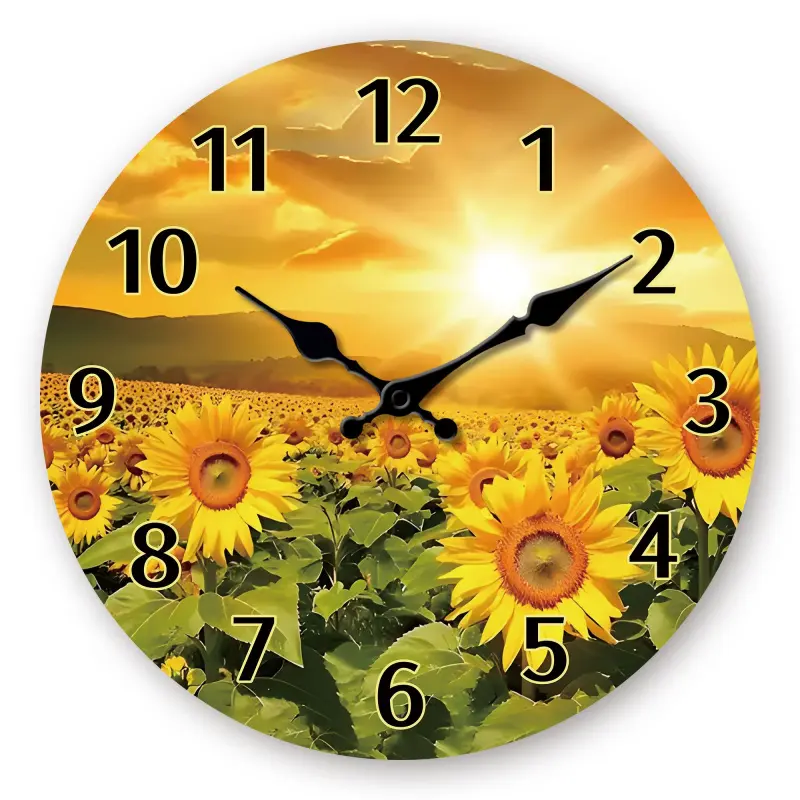 Sunflower Sun Design Art Wooden Wall Clock, Sunrise Clock, 25.4- 40.64cm Silent Wall Clock, Wall Clock Decorative, Suitable for Living Room, Bedroom, Kitchen, Office, Bathroom, Garden, Room Decoration, Modern Home Decoration, Ideal Birthday, Holiday Gift