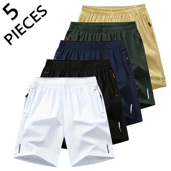 Men’s multi-pack quick-dry athletic shorts—quick-drying lightweight fabric, zippered pockets, loose knee-length fit, available in multiple colors; suitable for men’s jogging, commuting, and everyday outdoor wear.