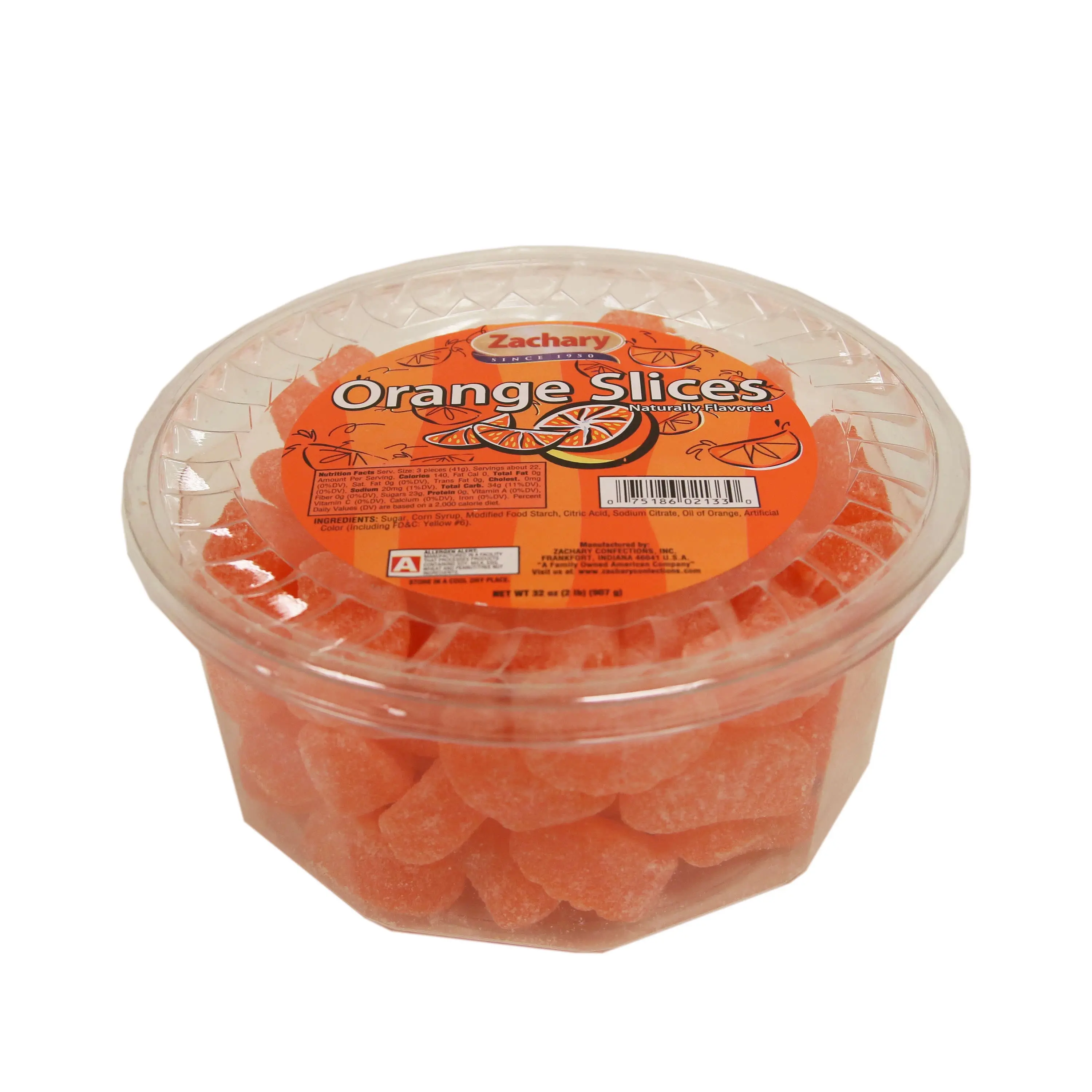 Zachary Orange Slices Jelly Candies, 32 oz Tub - Low Sugar, Sugar Coated, Chewy Fruity Sweets, Shelf-Stable Fruity Sweets, 24-Month Shelf Life Bulk Party Snack