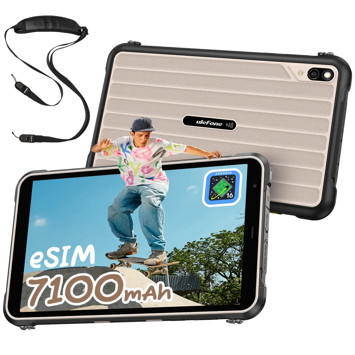 Ulefone Rugking Pad Pro 4G Rugged Tablet(Built-in eSIM), Android 16, 16GB+128GB Octa Core, 7100mAh 8.68" Corning Display 860nits Brightness, 16MP+8MP Dock Charging, IP68/69K, 133LM Super Torch - Gray