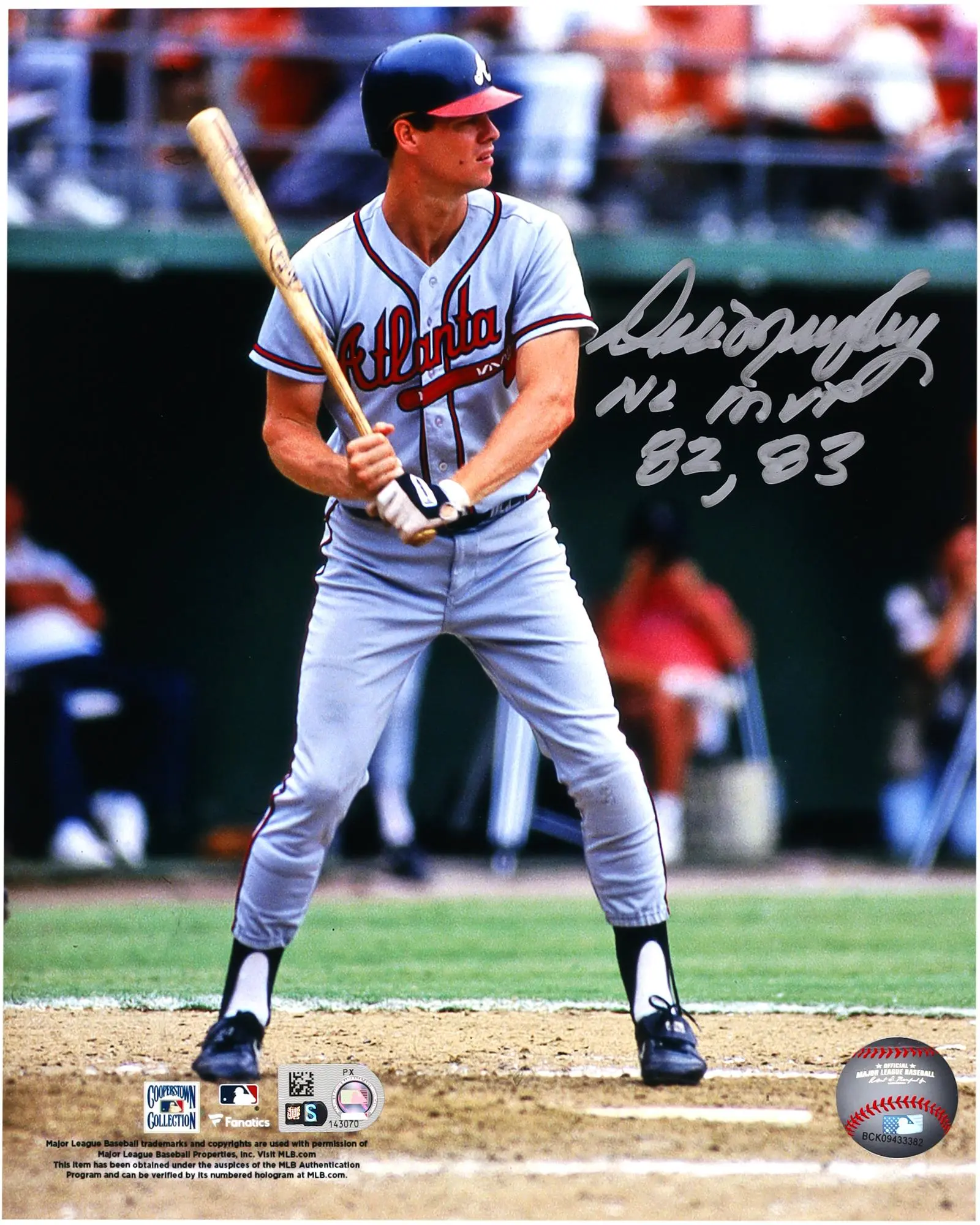 Dale Murphy Atlanta Braves Autographed 8" x 10" Hitting Photograph with "NL MVP 82/83" Inscription - Fanatics Authentic Certified