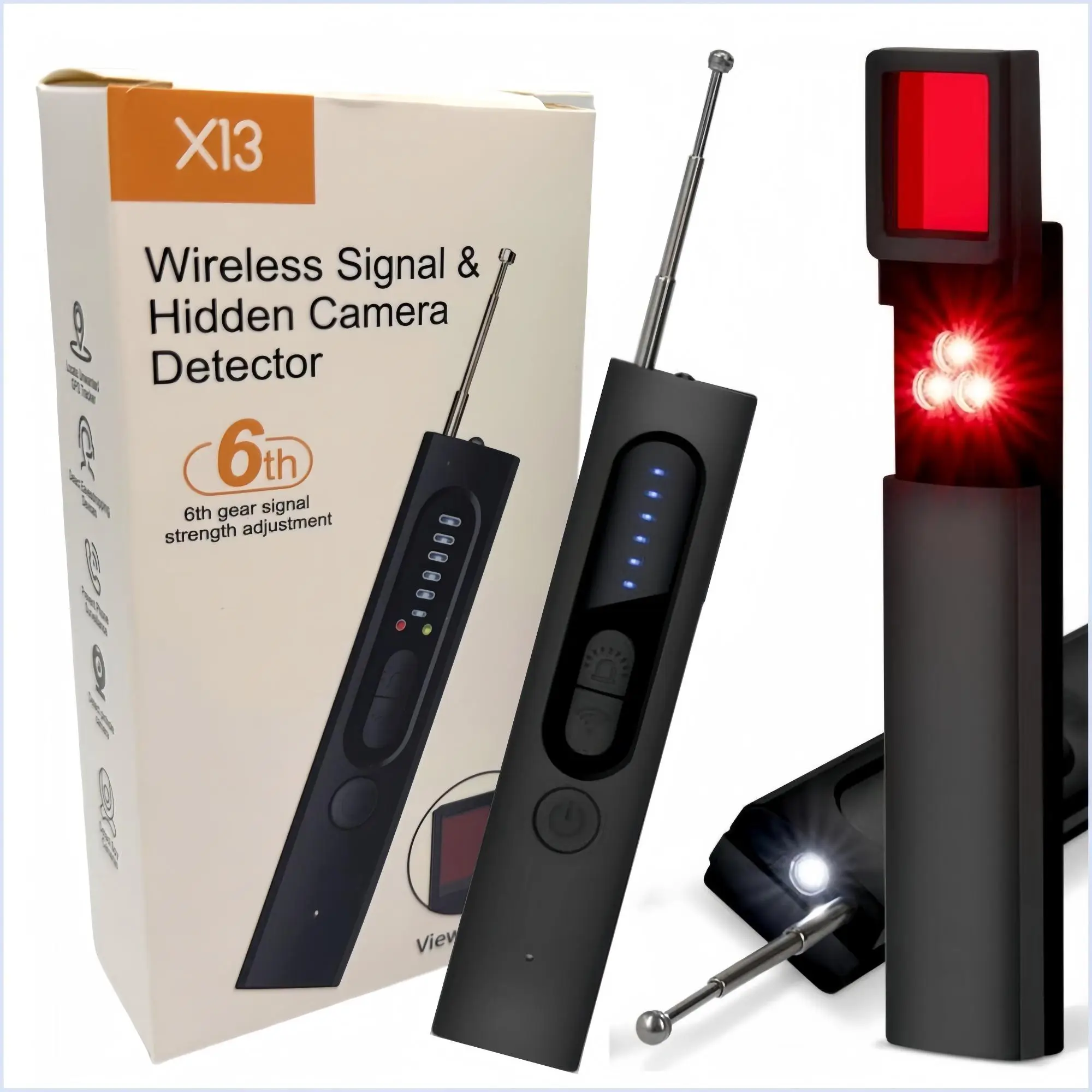 Wireless Camera Hidden Detector, USB Charging Security Cameras, Hidden Camera Detector with Built-in RF & GPS Tracking Detection for Hotel & Airbnb Sa