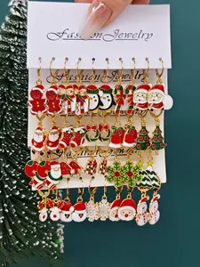 10-Piece Fashion Alloy Christmas Earrings Set, Santa Reindeer Tree Penguin Designs, Perfect Holiday Jewelry Gift for Women