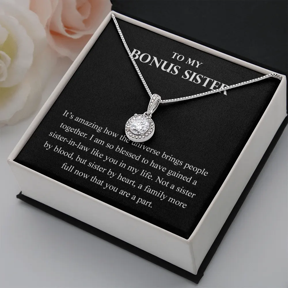 Eternal Hope Necklace, To My Bonus Sister Necklace, Meaningful Sister In Law Gift With Message Card & Gift Box, Bonus Sister Jewelry Gift For Birthday, Christmas, Wedding & Valentine’s Day, Inspirational Necklace For Sister