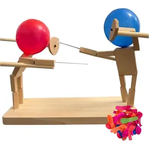 Balloon Bamboo Man Battle, New Pop Wooden Fencing Puppets,Fun Wooden Bots Battle Game for 2 Players,for Family and Kids,Party Games.