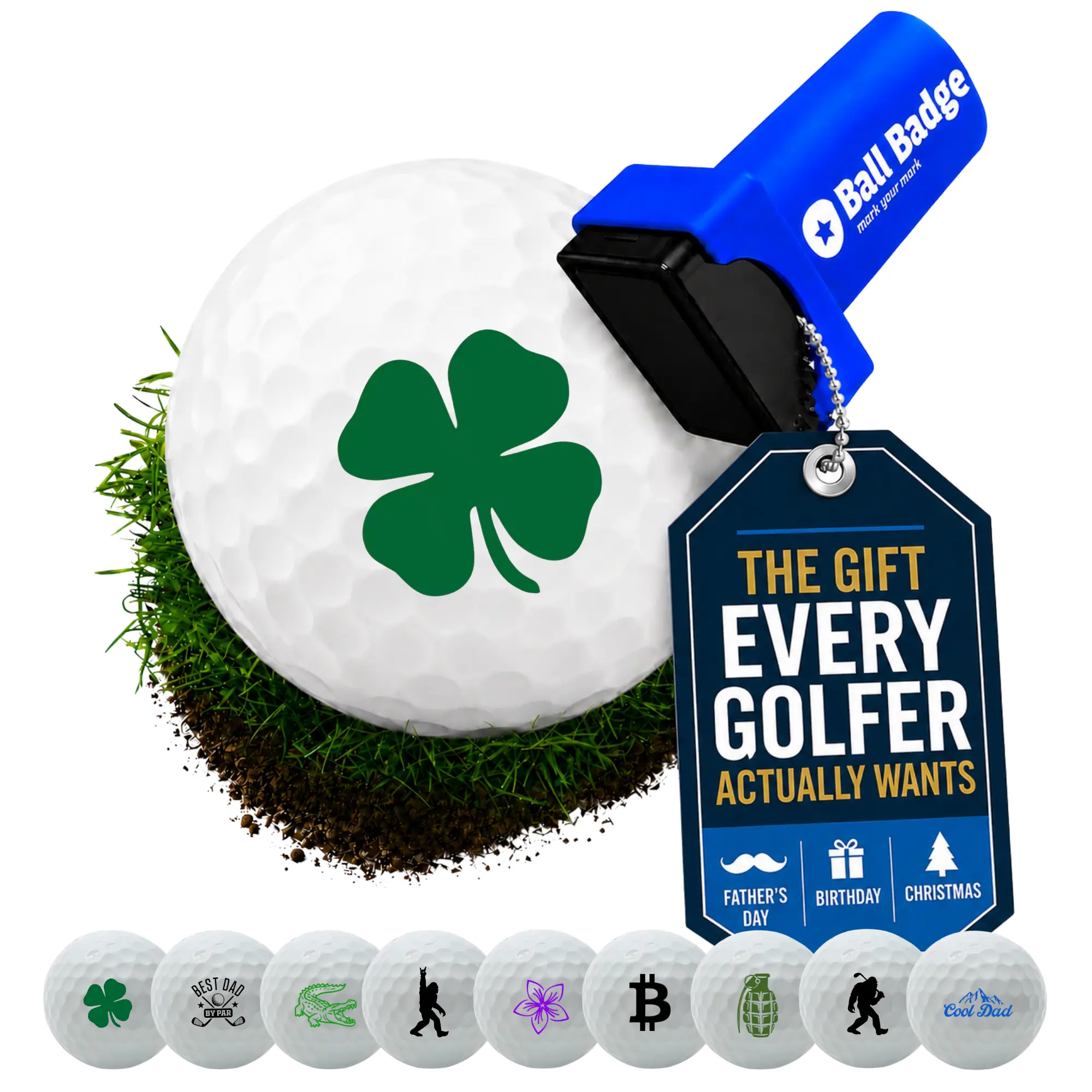 ALIBI GOLF Self-Inking Ball Marker Badge - Scratch-Resistant Durable Plastic Tool, Premium Fade-Resistant Quick-Dry Ink, Pocket-Ready Size, Small Bag-Friendly, Unisex Equipment, Ball Identifier, Holiday Gift, Golf Accessories
