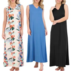 Real Essentials 3 Pack: Women's Soft Tank Nightgown Sleeveless Nightshirt Sleep Dress (Available In Plus Size)