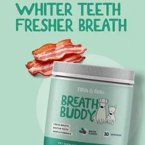 Fifth and Fido Breath Buddy Dog Dental Powder - Bacon Flavor Food Topper, Plaque Removal Tool for