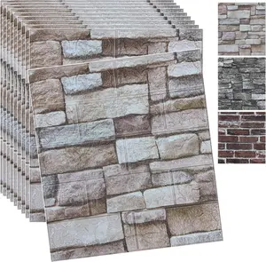 10 count  Wall Panels Peel and Stick  Brick Wallpaper Peel and Stick Faux Stone Wall Panel  Brick Self-Adhesive Wallpaper (Rock,10pcs)