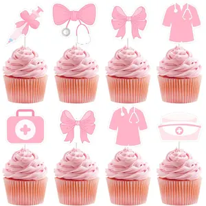 Nurse Graduation Decorations, 36pcs Pink Bow Graduation Party Decorations Theme Cupcake Toppers Double-sided Printing for Cake Decorations Girl Class of 2026 We Are So Proud of You