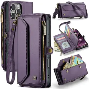 iPhone Crossbody Bag Case with Rfid Protection, 10 Card Slots, Money Zipper, Magnetic Flap Strap, Protective Cover for iPhone Models