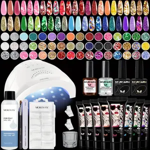 Morovan Premium All-Inclusive Poly Gel Nail Kit, Low Odor Nail Extension Set with UV LED Lamp, Glitter Decorations & Full Manicure Tools For Home DIY Salon Nail Art
