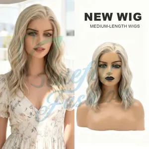 Women 18-Inch Brown Wavy Bob Pre-Cut Snowflake Front Lace Wig Glue-Free Plush Synthetic Effortless-Wear Lifelike Tangle-Free for Everyday Errands & Night Parties