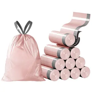 100 Pcs,Iceberry Pink Extra-Thick Drawstring Trash Bags for Home & Kitchen, Heavy-Duty Plastic Garbage Bags with Pull-Tab Handles for Dorms