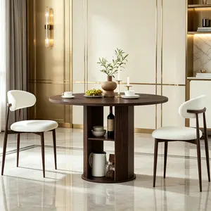 Walnut 3-piece dining table set, suitable for 2-4 people, with a double-layer storage shelf, modern farmhouse style small-space dining table with 2 chairs, ideal for kitchen apartments.