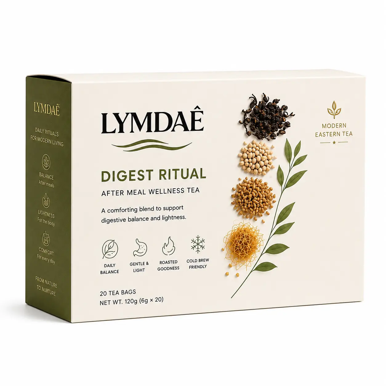 LYMDAE Digest Ritual Tea | After Meal Wellness Tea with Roasted Oolong, Barley & Brown Rice | 20 Tea Bags