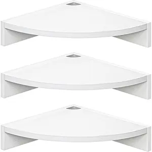Corner Shelf Wall Mount, Wood Floating Corner Shelves, Corner Wall Shelf for Bedroom, Bathroom, Kitchen, Living Room (White, 3 Pack)