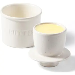 French Ceramic Butter Crock – Lid with Water Seal for Soft, Spreadable Butter. Ideal for Countertop & Kitchen Decor (Speckled White)